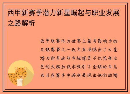 西甲新赛季潜力新星崛起与职业发展之路解析